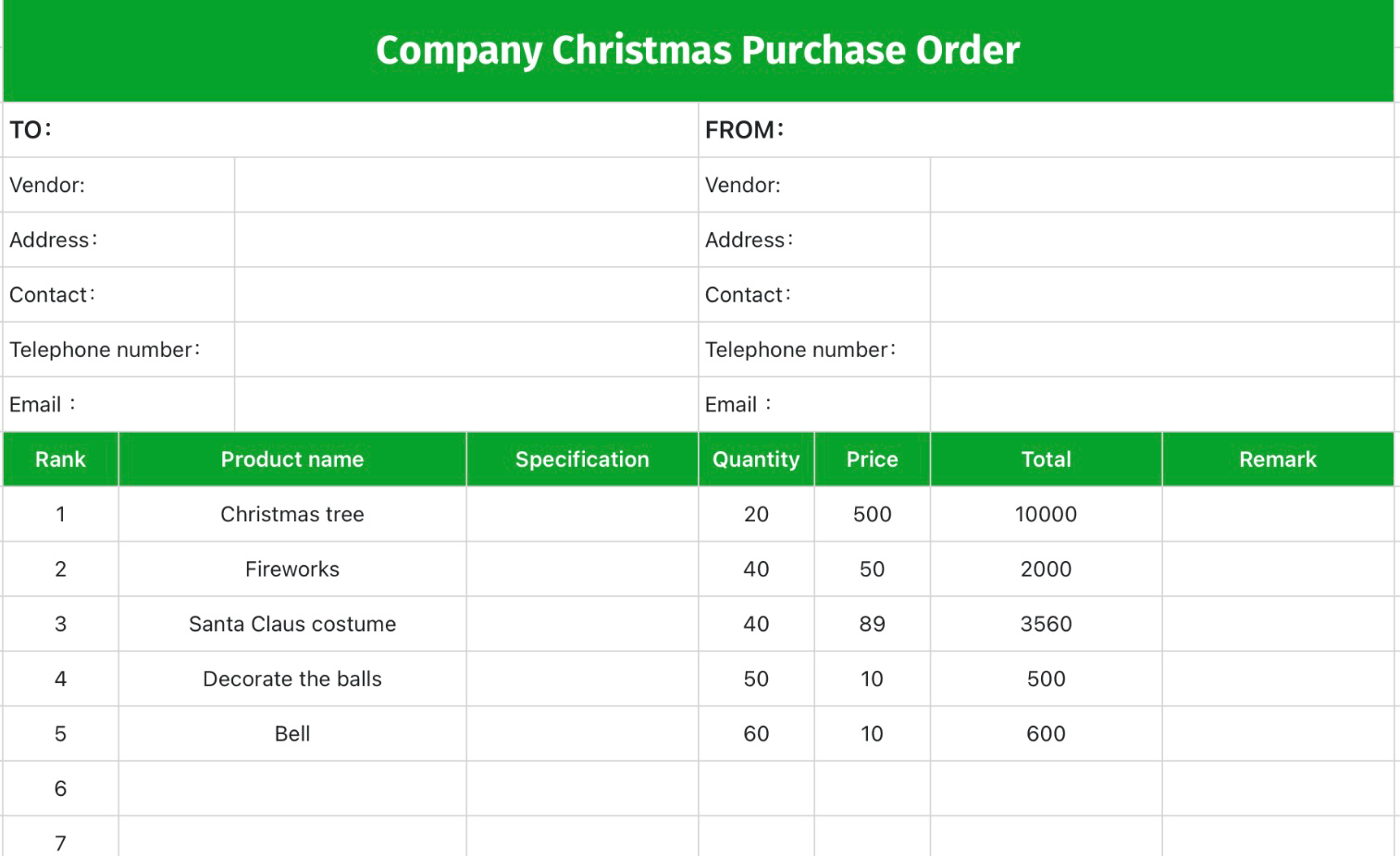 Company Christmas Purchase Order